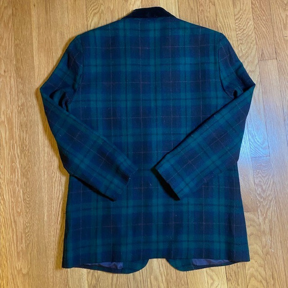 Vintage Sag Harbor Navy Black Plaid Wool Blend Blazer Womens 8 Velvet Collar - Picture 3 of 12